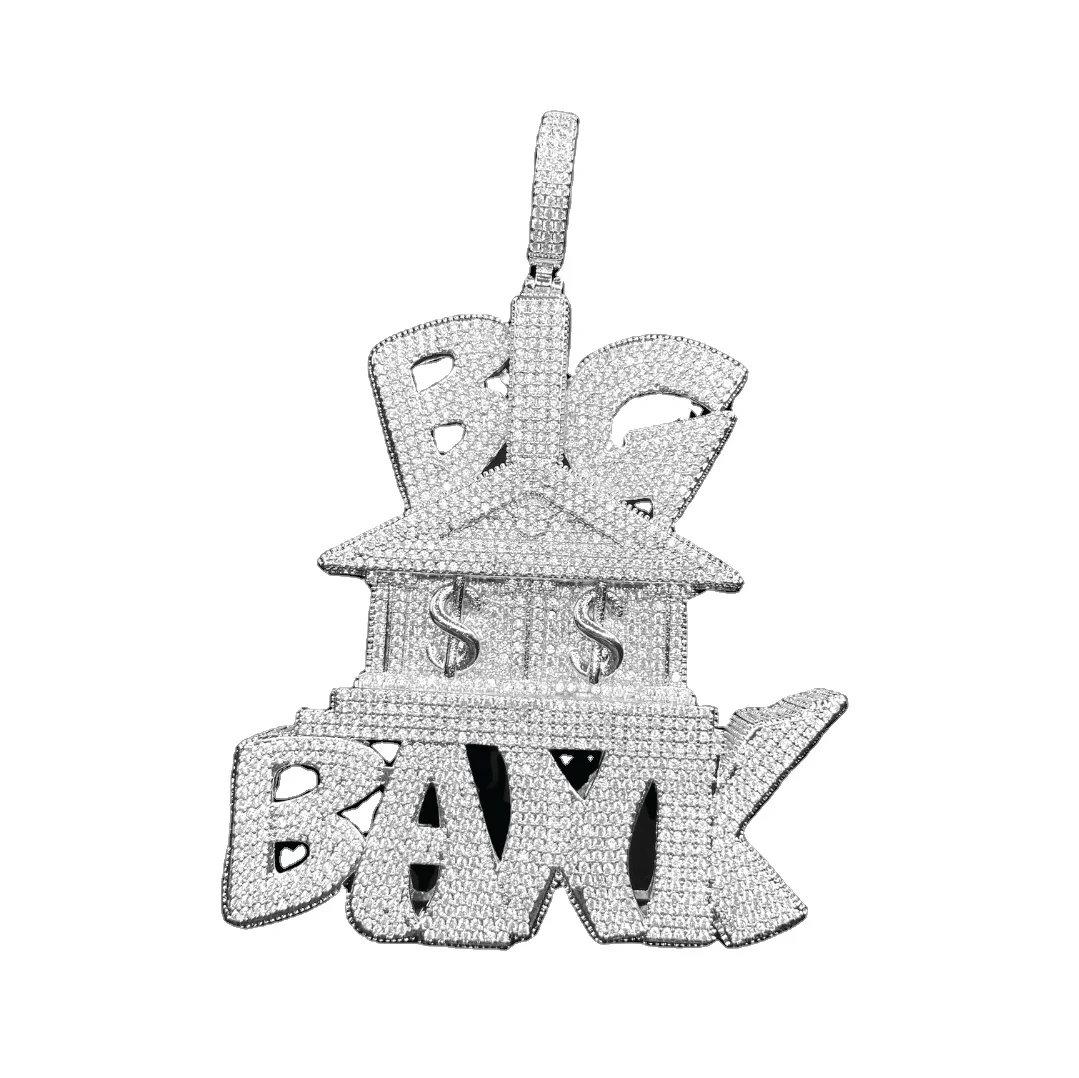 BIG BANK WITH DOLLAR SIGNS LUXURY LETTER PENDANT moissonite Test passes Diamond hip hop Fashion Gold Plated 925 Silver Pendant