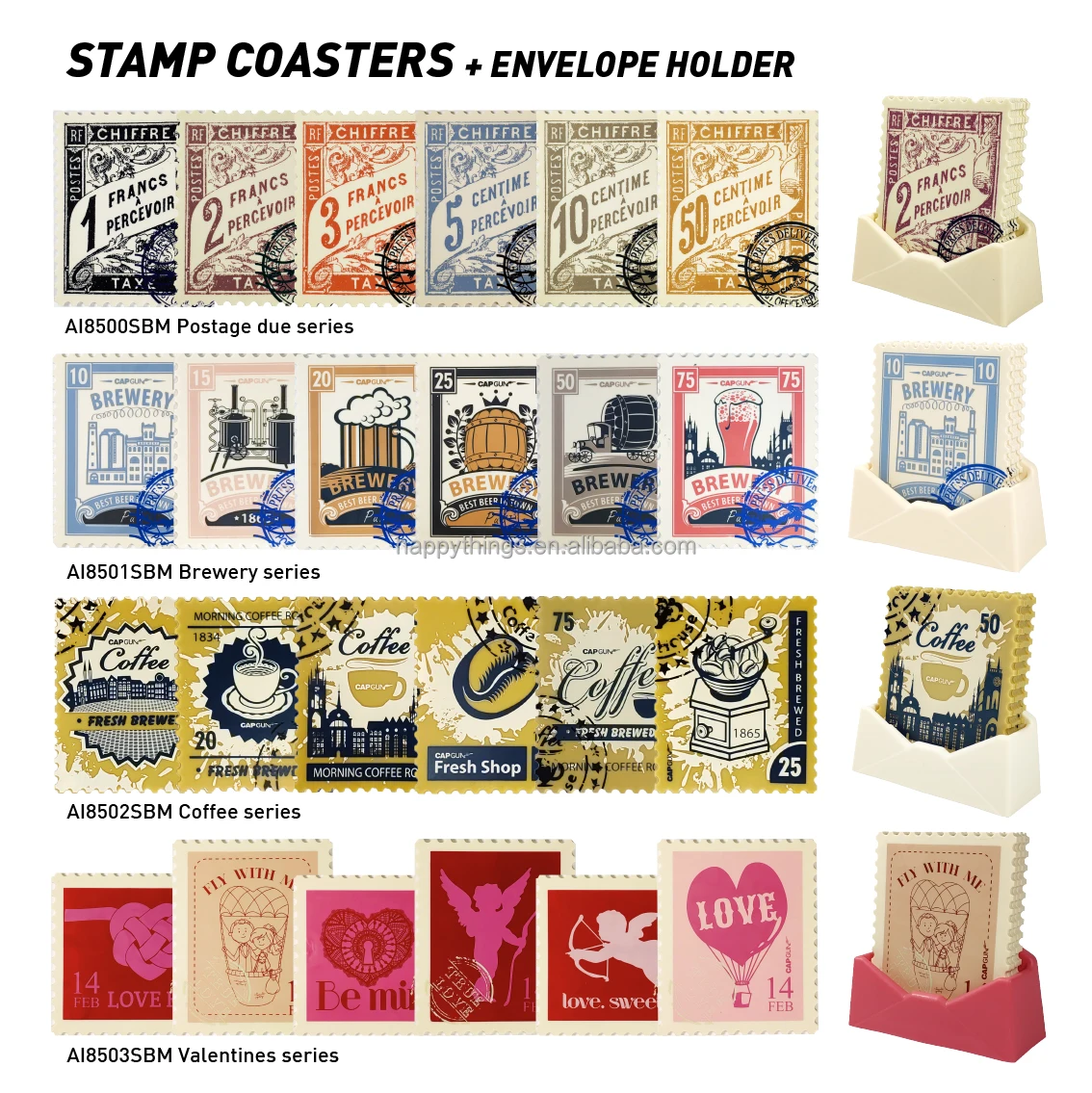 Wholesale Heat-Resistant 6PCS Large Stamp Silicone Cup Coaster Set with  Envelope Holder