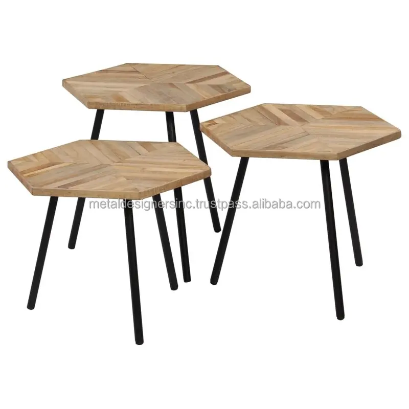 Metal & Wooden Harringbone S/3 Nesting tables for home decor furniture for living room Furniture Simple And Attractive Tables