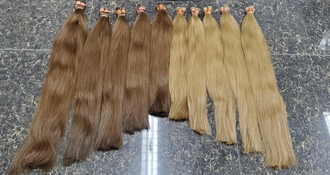 Excellent Double-Drawn Blonde Straight Bulk Hair Extensions Vietnam Made (Customized Full Color)