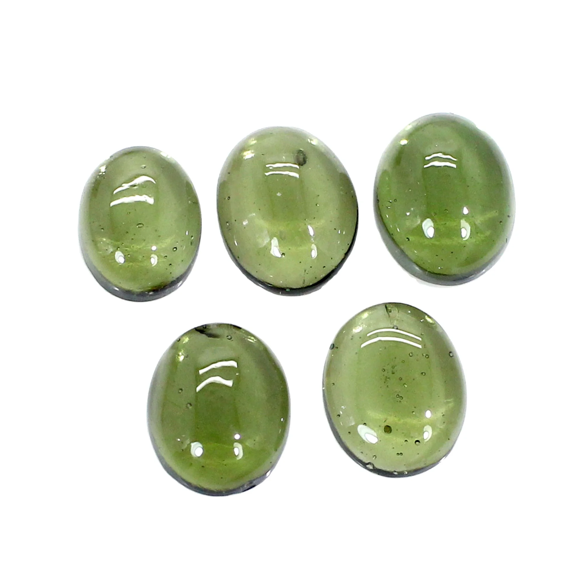 Moldavite 8x6mm-9x7mm Oval Cabochon Natural Loose Gemstone 5 Pcs Ishu Gems 6.65 Carat (5 Piece) IN;27243 IG20680