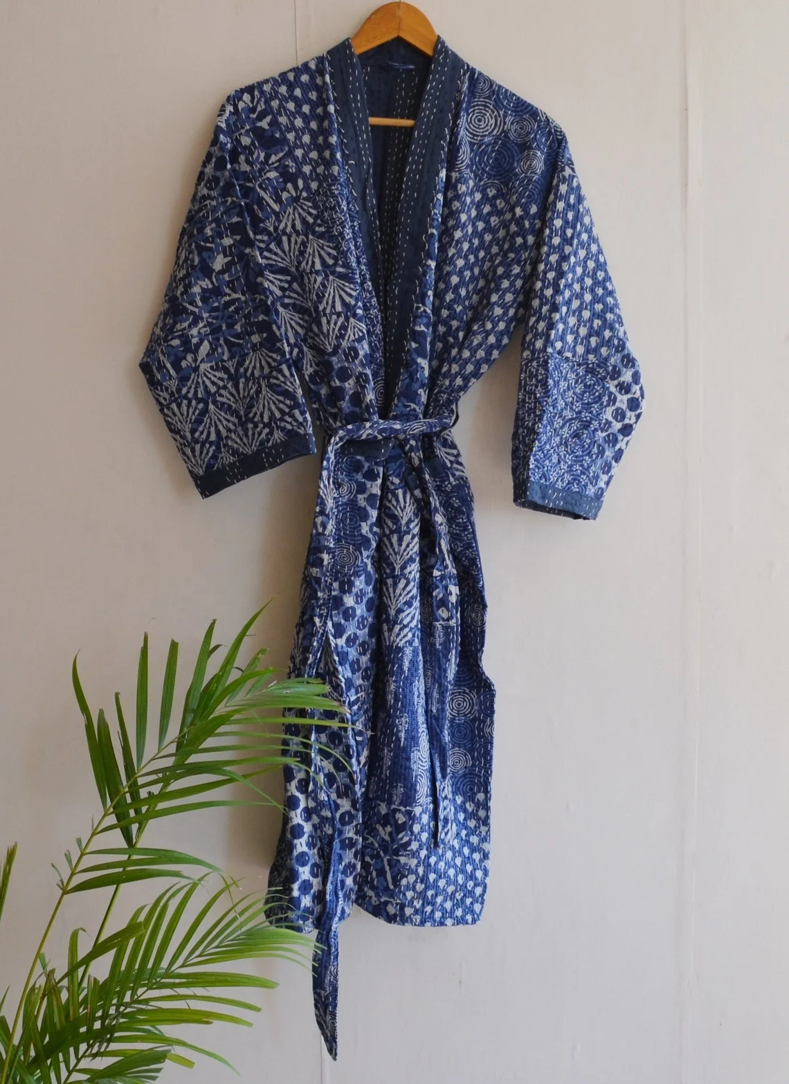 Manufacturer And Wholesale Indian Handmade Kantha Quilted Kimono robe Cardigan Long Kimono And Bathrobe Beach Robe