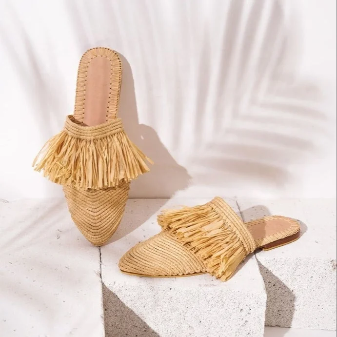 Handmade Women Raffia Shoes Slippers Sandals Ladies Footwear