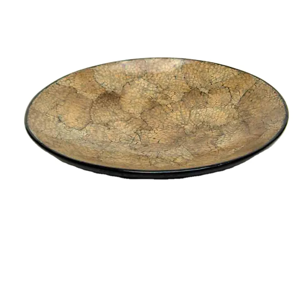 
Round lacquer plate with egg-cell finishing, Vietnam handicrafts, suitable for home-decor, tableware, houseware, kitchenware. 