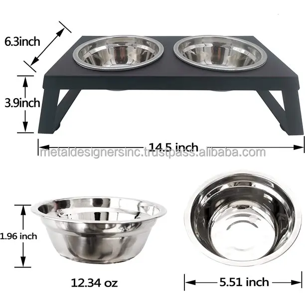 Elevated Dog Bowls for Small Dogs Foldable Metal Shelf Raised Dog Bow Standing Feeder 2 Stainless Steel Bowls and Non-Slip feet