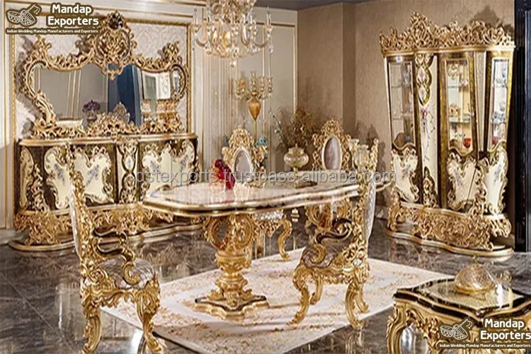 Очаровательный Королевский дворец набор мебели для столовой золотой ручной работы мебель эксклюзивная формальная деревянная обеденная