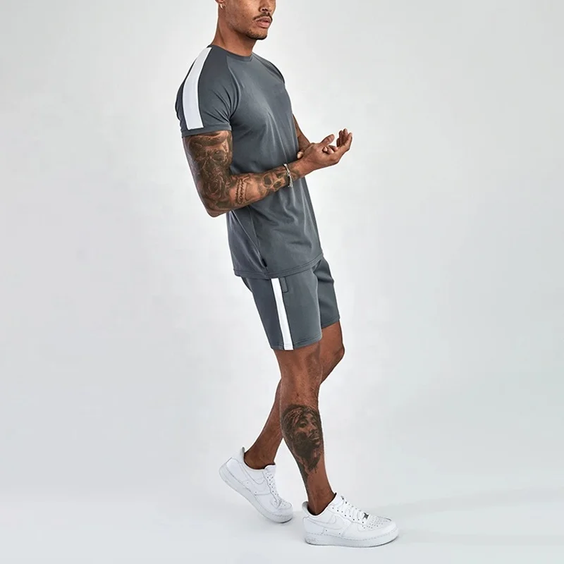 High Quality Wholesale Men Casual Summer Sets Unisex Plain 100% Polyester Short Sleeve T-Shirt With Shorts Set For Men Short Set