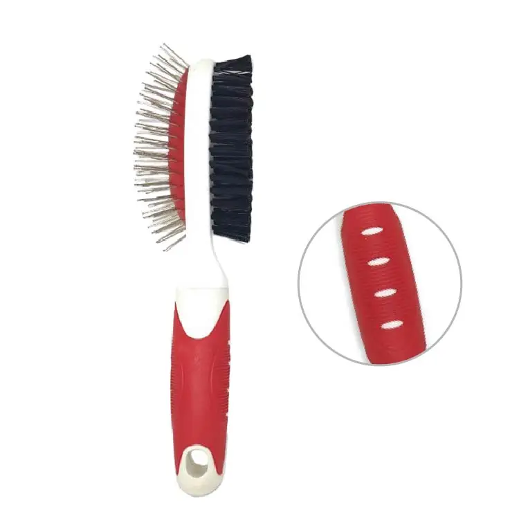Pet cleaning white red and grey red 2 in 1 combo brush pin bristle for cat