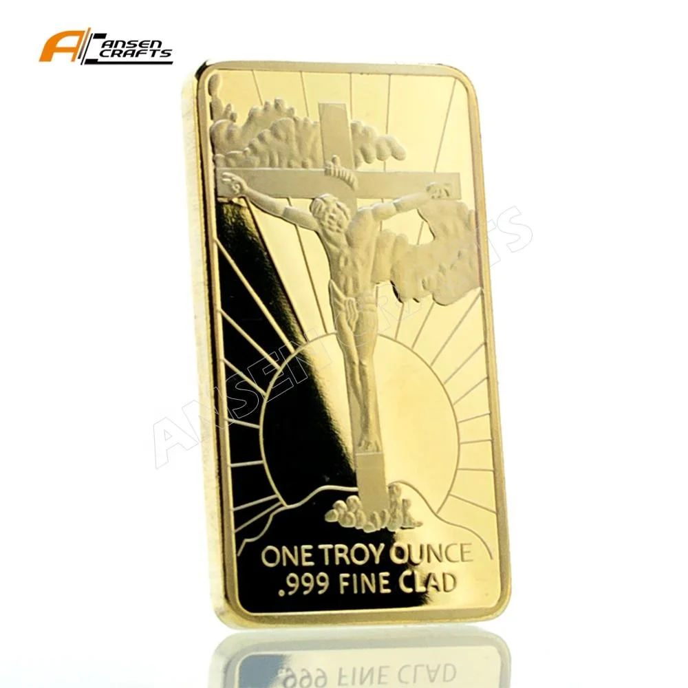 Cross Jesus Christ on the Custom Made Gold Rose Ingot Shape Bar