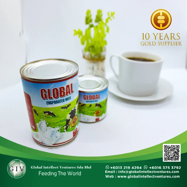 GLOBAL Evaporated milk with 2% protein for Coffee/Tea and Baking High quality products from Malaysia 390g,500g,1kg.