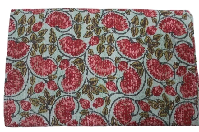 Hand Block Cotton Bedding Bedspread Reversible Twin Blanket Kantha Quilt For Home Decoration