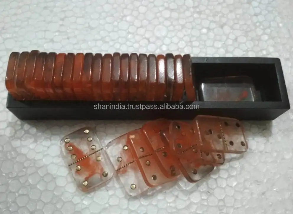 Handmade Fine Quality Grey Resin 28 chips and Tray Domino Games for Kids and Adults