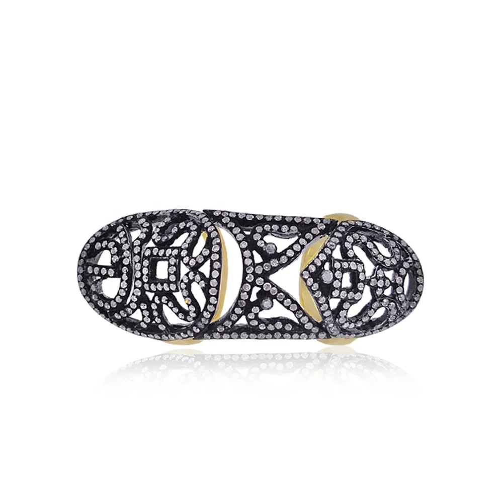 Solid 925 Silver Black Rhodium Diamond Knuckle Ring by Metarock Jewels