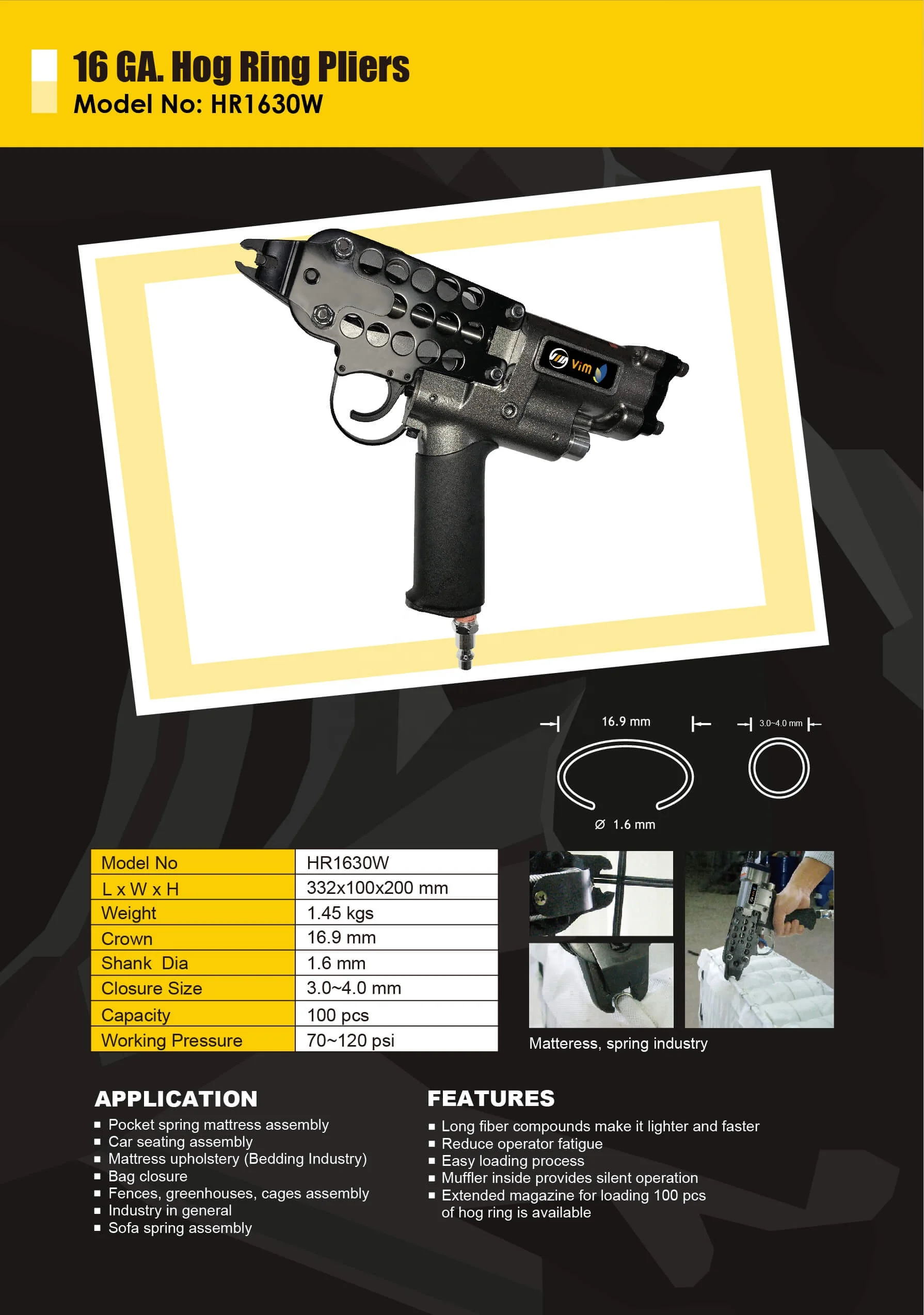 HR1630W 16 Gauge Pneumatic Hog Ring Pliers