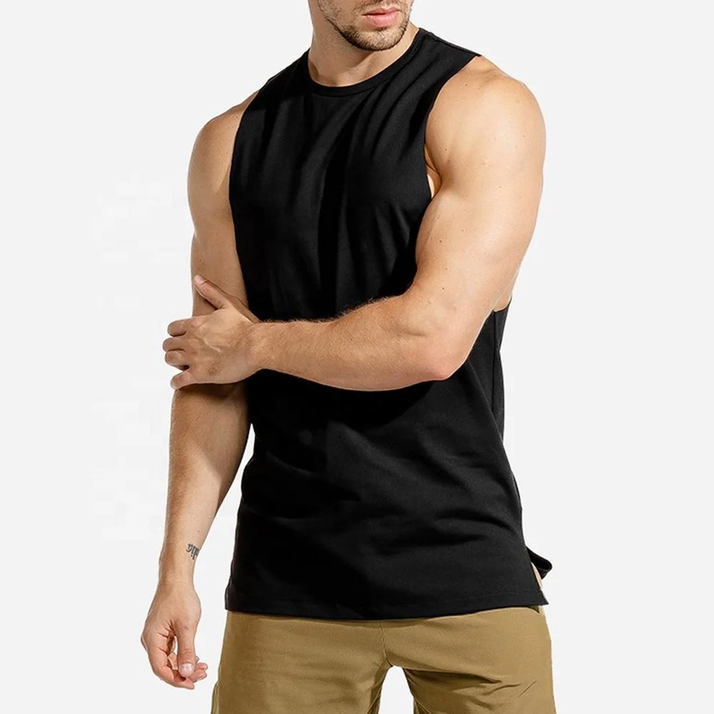 Men High Quality Mesh Panel Tank Top Side Slits Muscle Fitted Tank Top