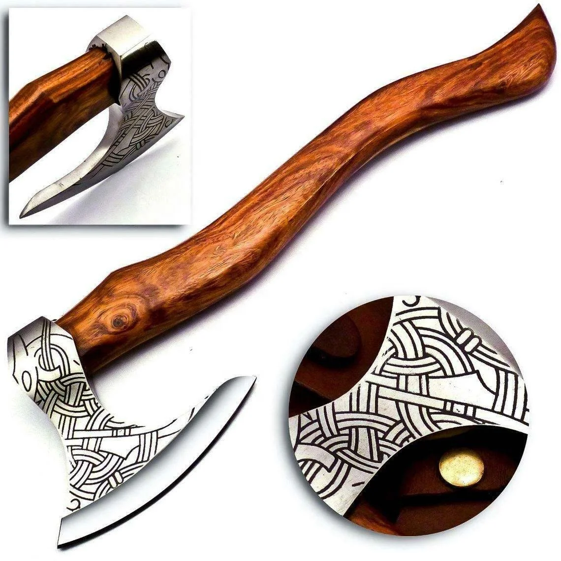 Custom Hand Forged Hatchet Carbon Steel Axe with Sheath | Rose Wood Handle