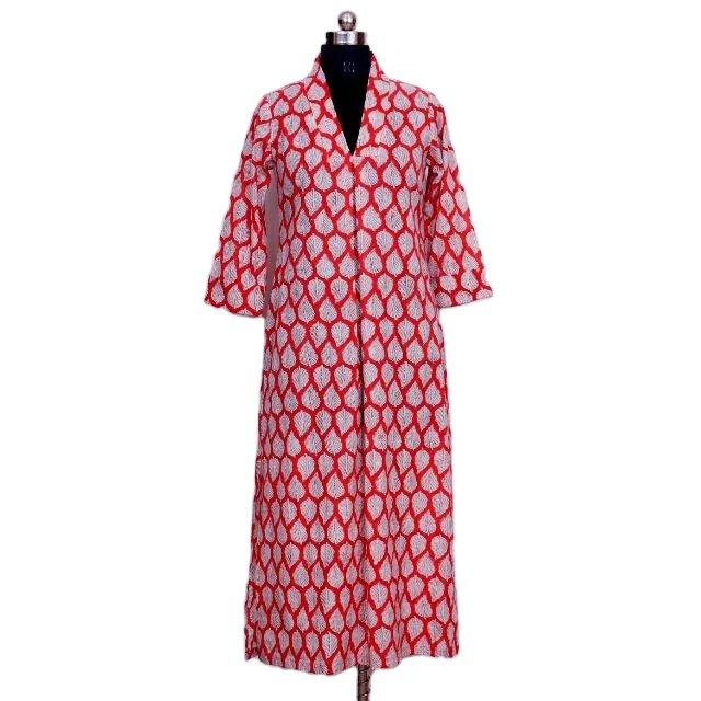 Luxurious cotton floral summer women dress hand block printed casual vintage bohemian maxi dress party wear long dress