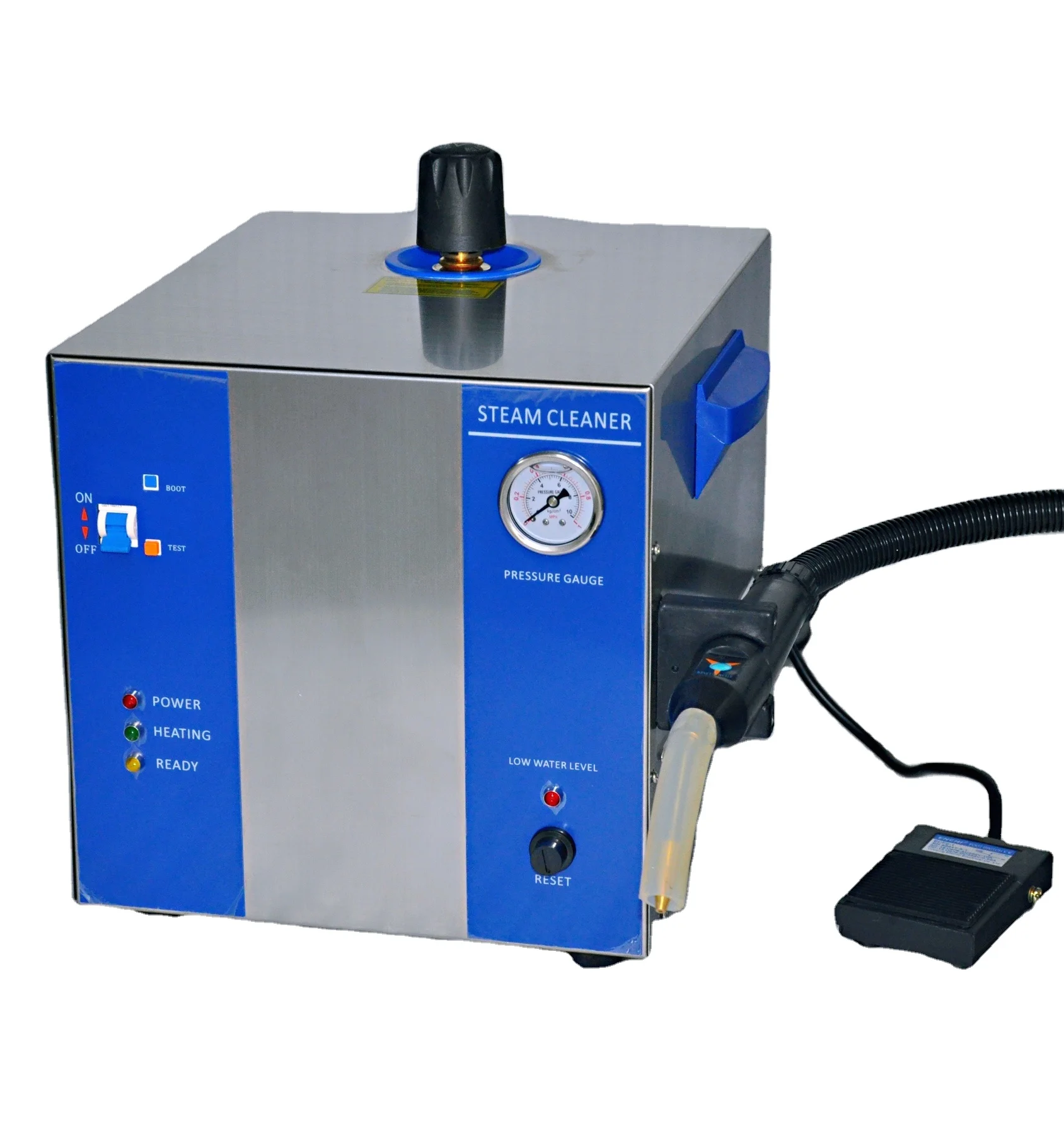 Flexible wand with fix stand as nozzle  plus foot pedal 5 bar steam pressure low water warning 2L boiler jewelry Steam cleaner