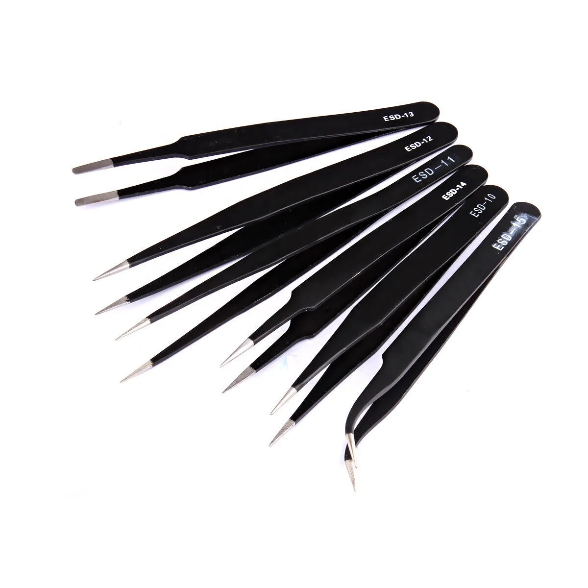 6 Pcs Precision Tweezer Set Black Electronic Purpose Non-Magnetic Stainless Steel Anti Static Tweezers Lab Purpose Tweezers