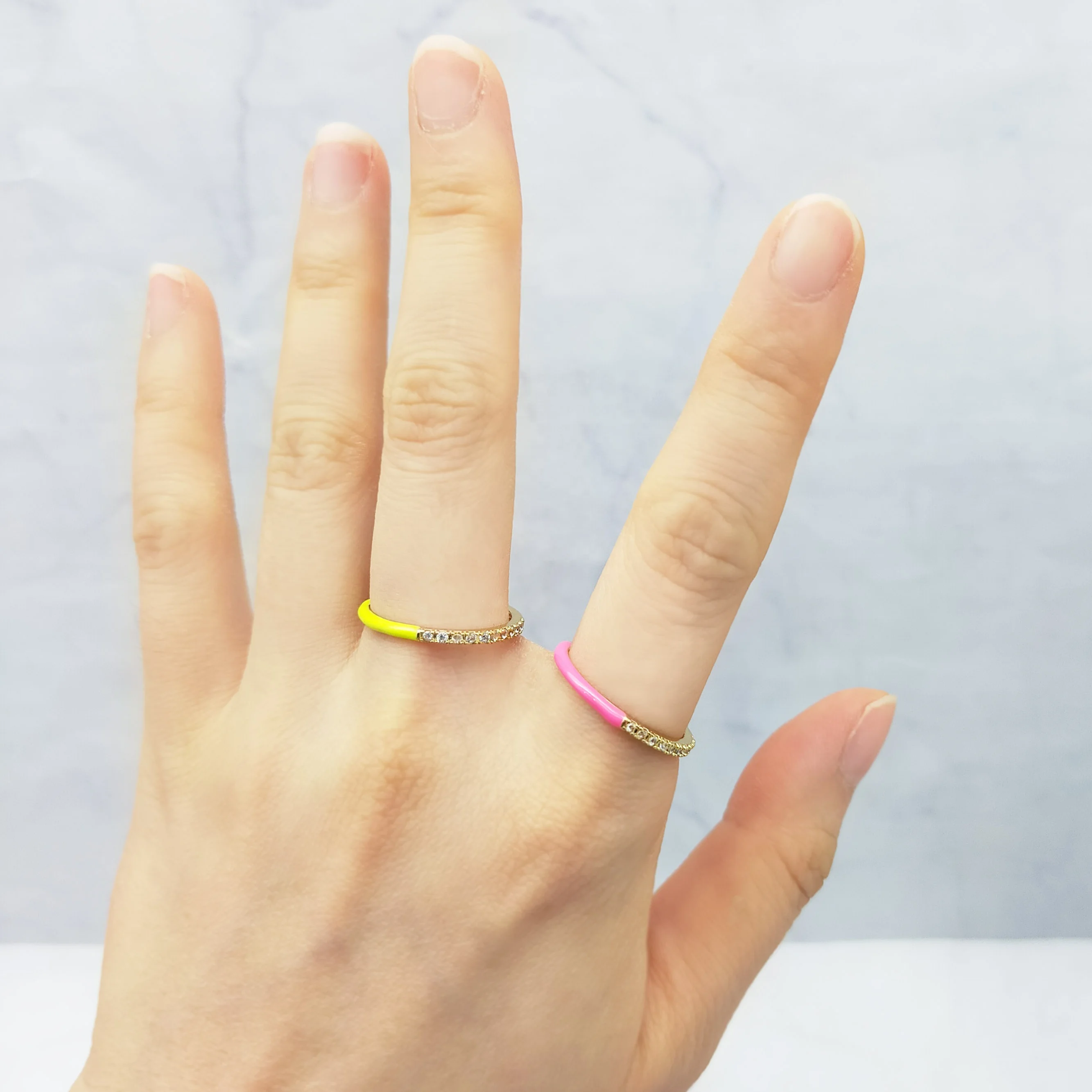 Vintage Neon Enamel Open Adjustment Rings Ladies Fluorescent Zircon Rings
