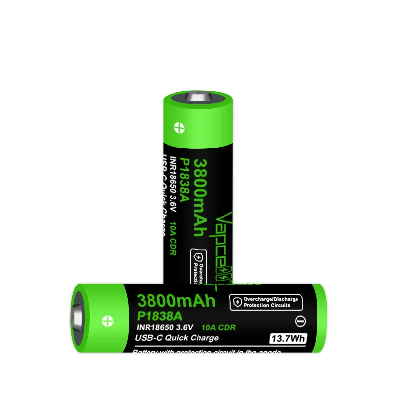 Высокая энергия Vapcell P1838A 18650 3800mah 10A USB-C Быстрая зарядка защищенная батарея 3 6 V Бытовая электроника электроинструменты для хранения