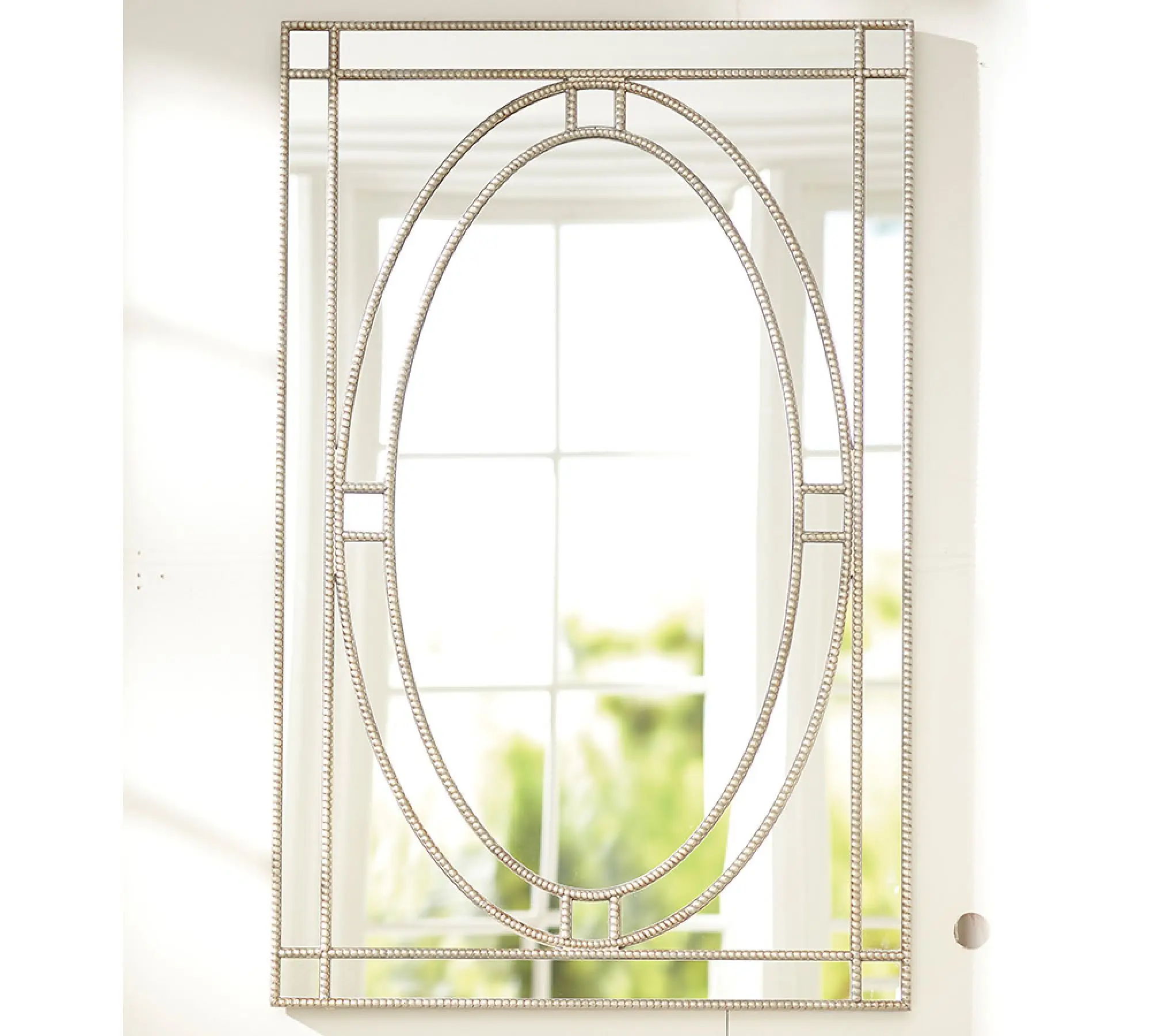 Handmade Antique Silver Iron Wall Mirror with High-Definition Glass and Nailhead Edge Traditional Design 28' x 44'