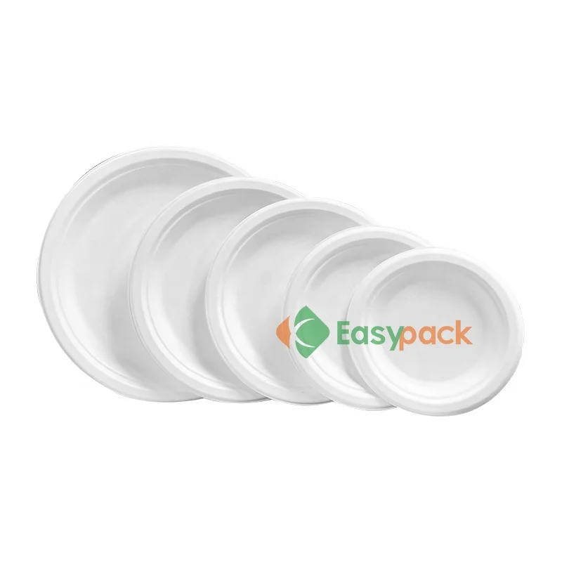 10 inch with 3-comp biodegradable white round sugarcane bagasse pulp plate