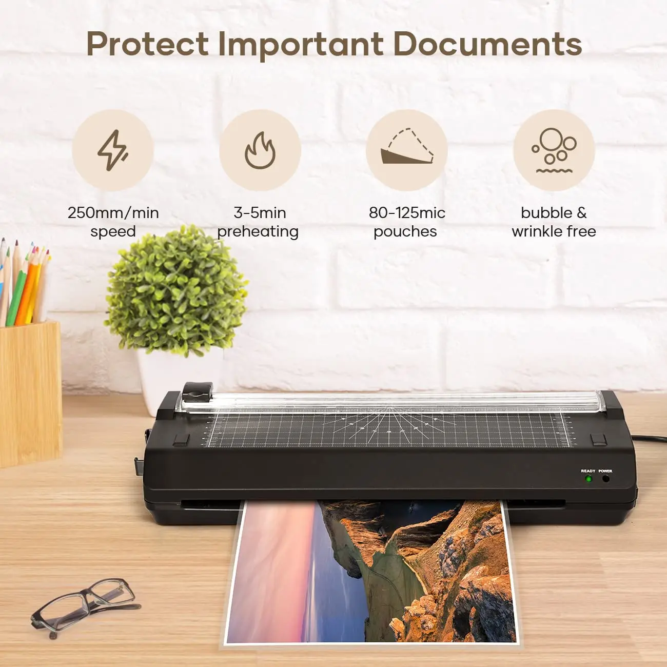 Automatic Thermal Film Laminating A3 A4 Size Double Roller Laminating Machine with Manual Button