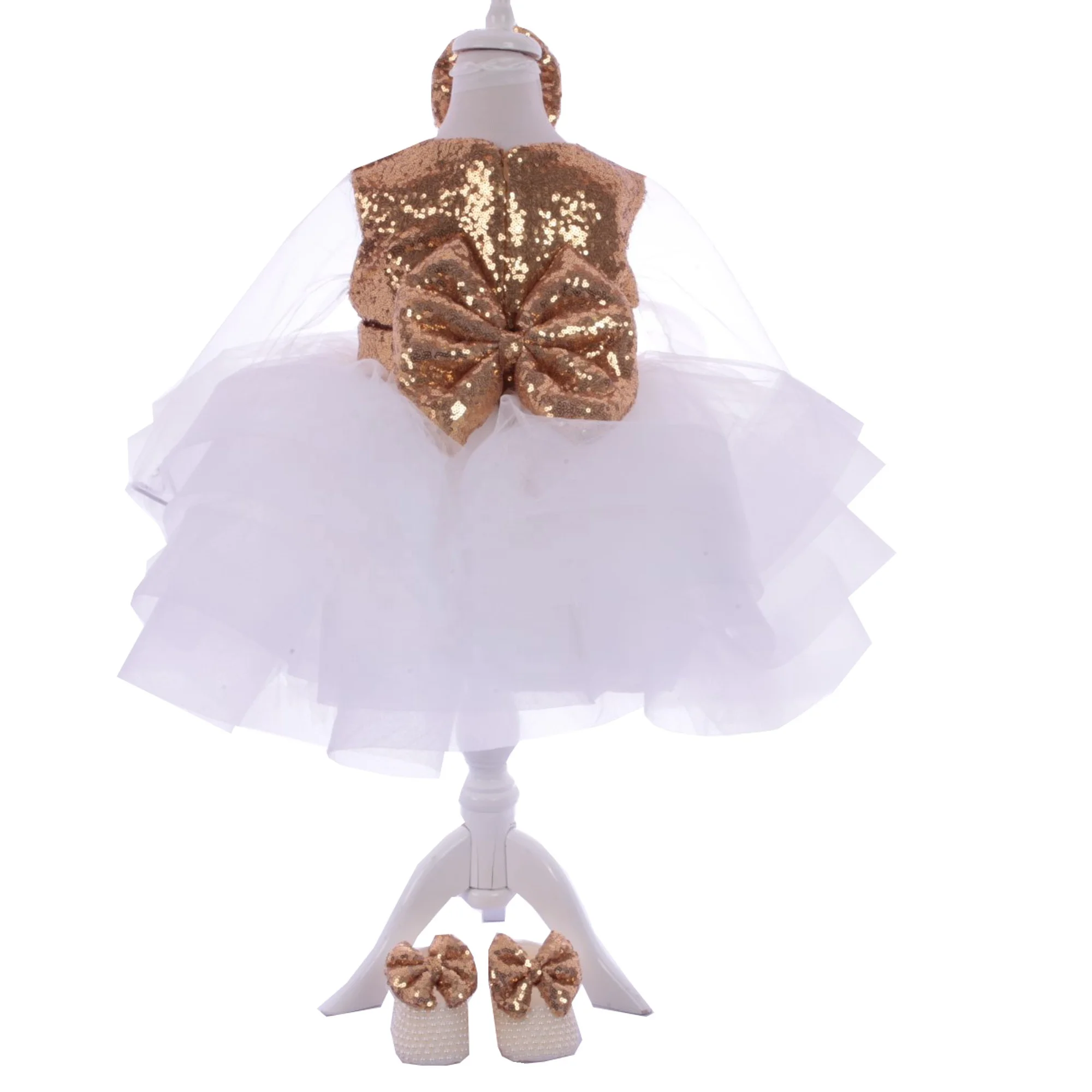 Gold White Tutu Skirt Summer Spring Baby Girl Clothes Birthday Party Wedding Dress Kids Dresses Dress For Girls Clothing