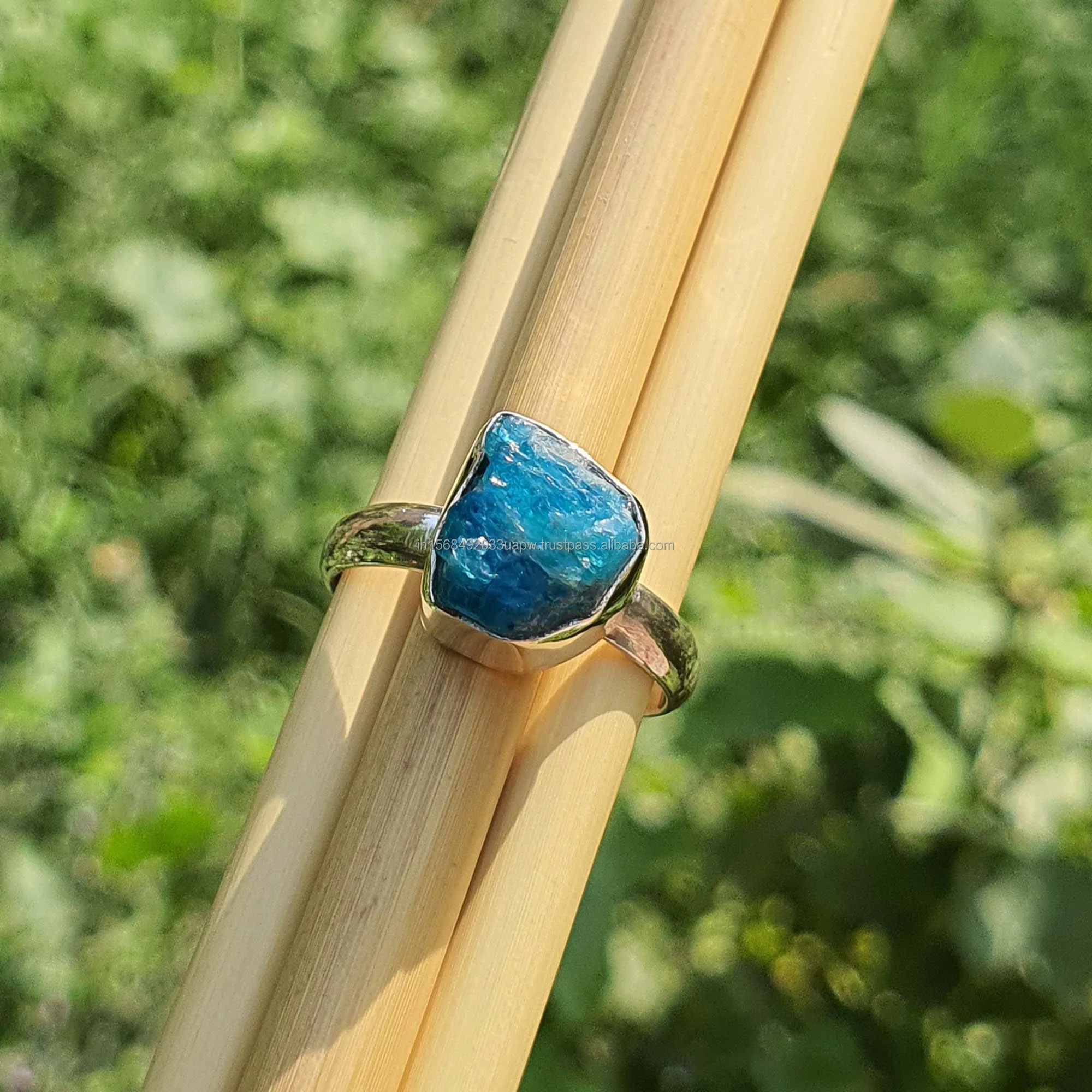 Raw Apatite Ring 925 Sterling Silver Rough Gemstone Raw Crystal Ring Neon Blue Apatite Jewelry Handmade Birthday Gift for Her