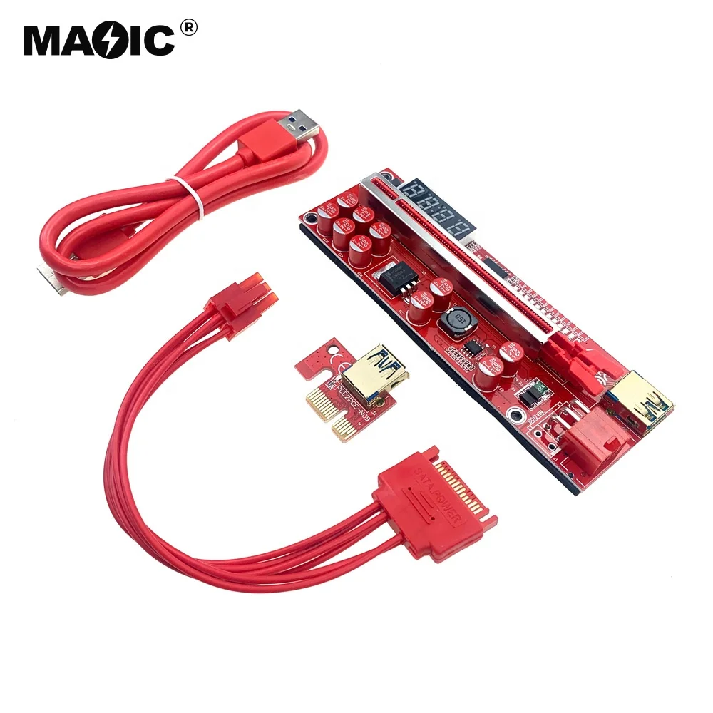 Pci-e 6pin Riser Card 10 Capacitors Pci Pcie 1x To 16x Graphics Extension Gpu Adapter Riser Ver 013 Pro with Temperature Sensor