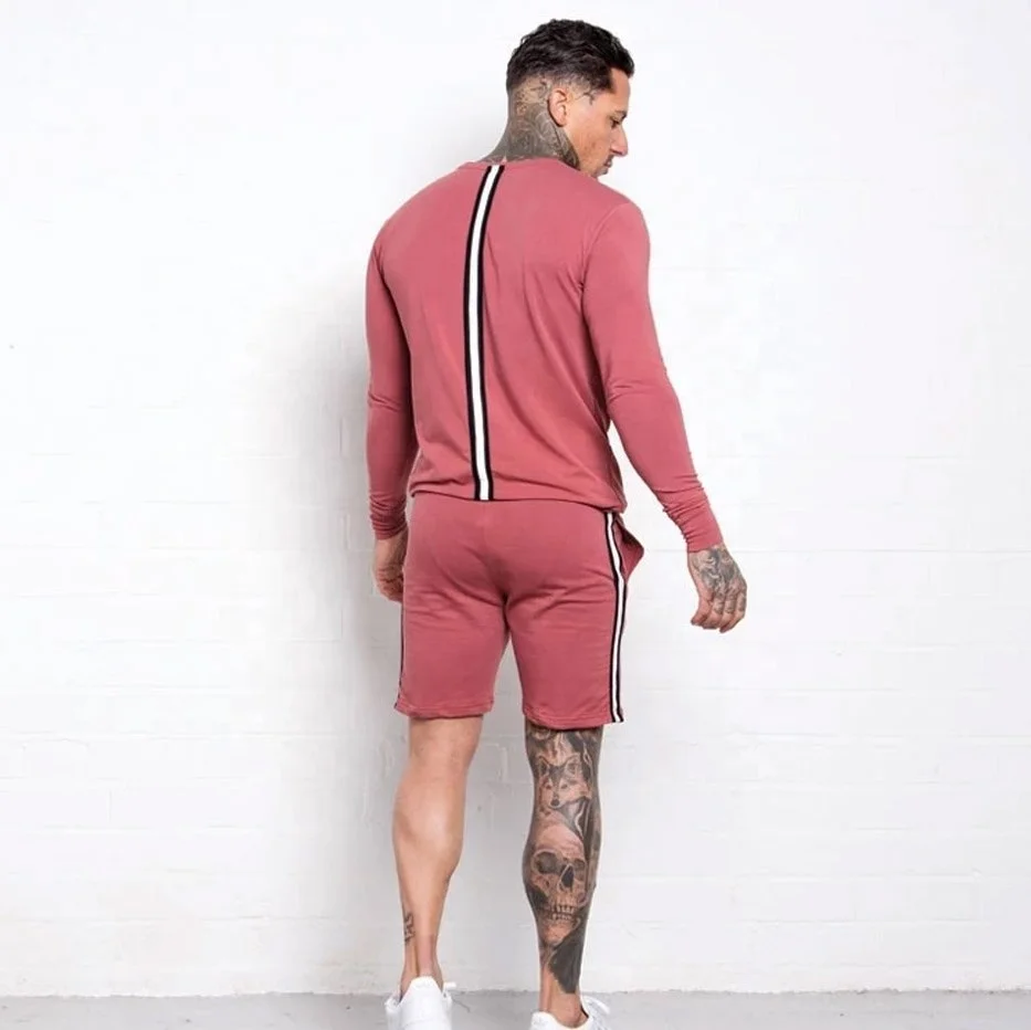 Custom Shorts and Shirts 100% Cotton Men Twin Set Long Sleeve t shirt and Short Sets New Arrival Short Two Piece Sets For Sale