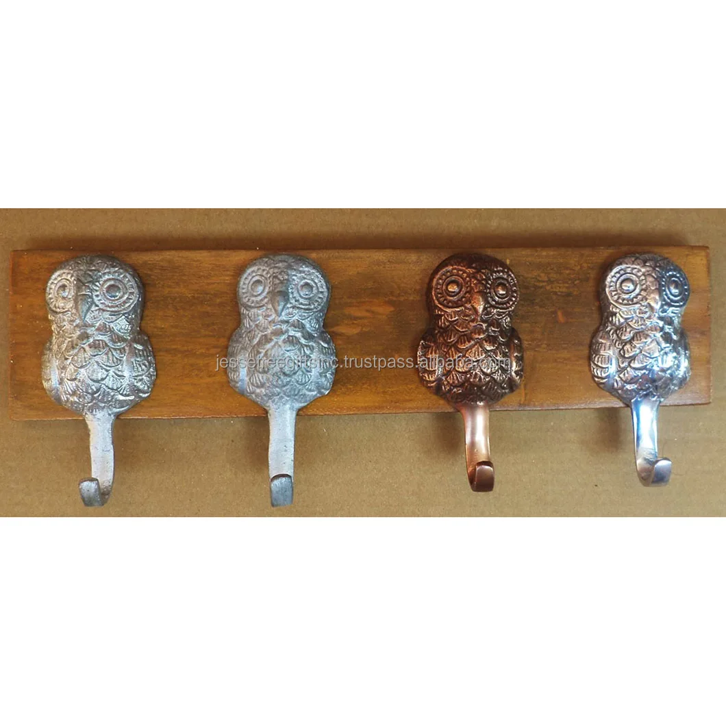 Metal & Wood Wall Mounted Hook With Antique Silver & Natural Wood Polish Finishing Elephants Shape For Organization Set Of Three