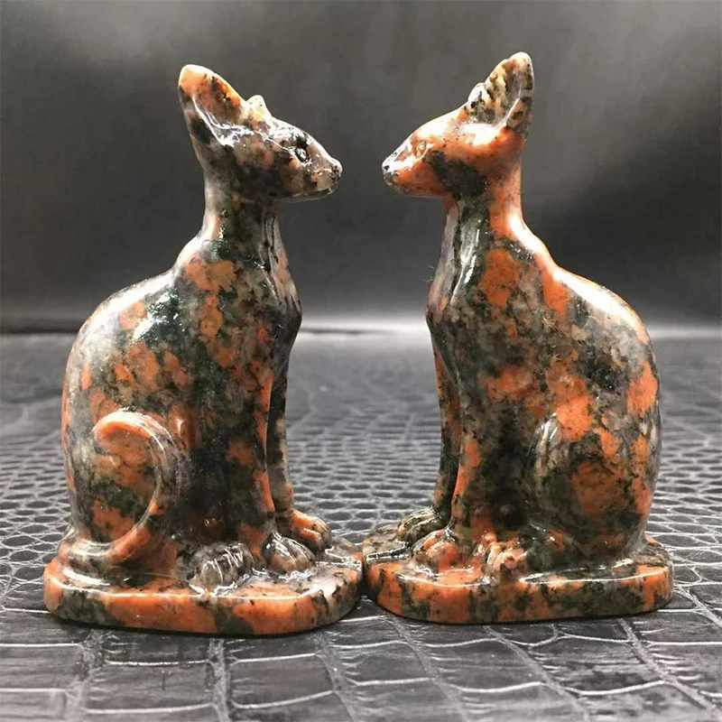 2024 Hot Sale Natural Crystal Quartz Hand Carved Egyptian Cat Sculpture With Ruby Zoisite For Home Desktop Decor