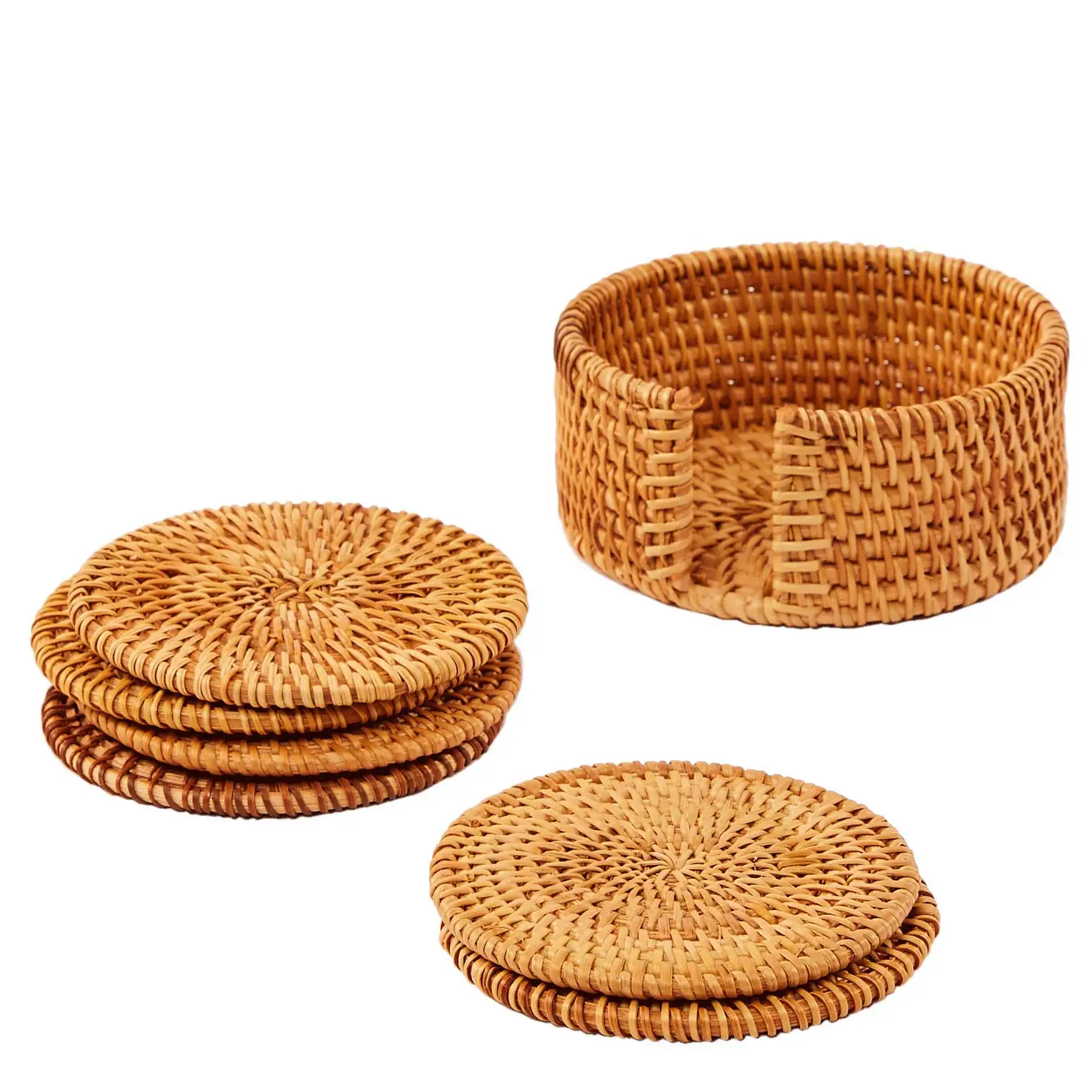 Handmade round Rattan Coaster Set Eco-Friendly Vintage Design for Tea Cup Wholesale