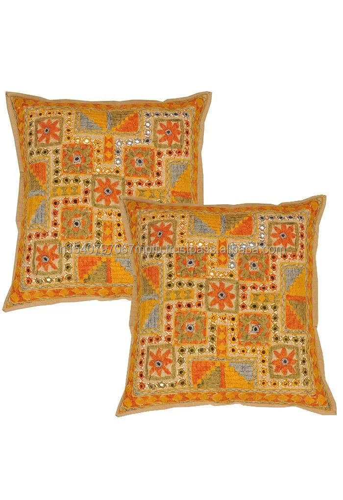Handmade Embroidery Work With Mirror Silk Cushion Cover With Zipper Closer For Home Decoration Sofa Cushion Cover