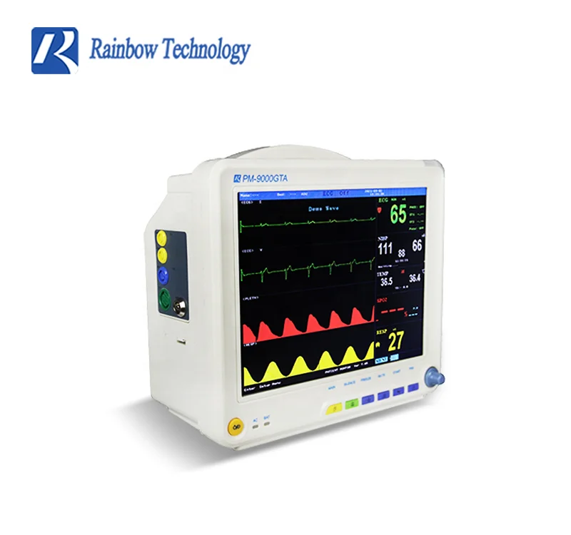 Rainbow medical multi-parameter patient monitor with trolley 6-para vital signs monitoring system