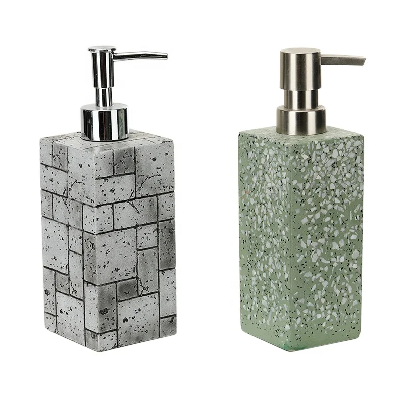 Custom Design Resin Lotion Dispenser Coloured Drawing Green Terrazzo Refillable Shampoo Container Resin Hand Soap Dispenser