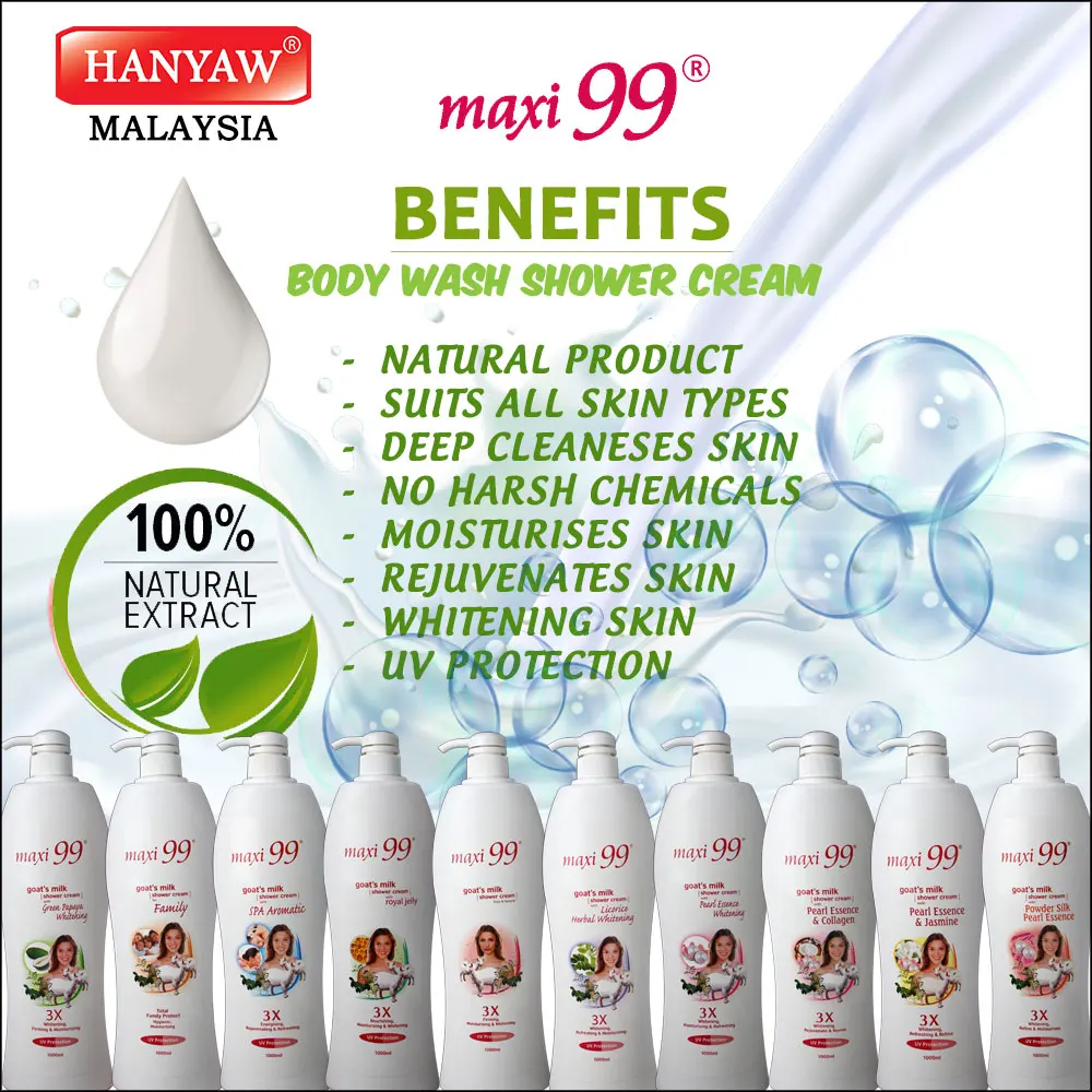 [Malaysia] Fast Shipping Maxi 99 Body Wash Shower Cream Goat Milk with Pearl & Collagen ( 12 x 1000 ml /Ctn )