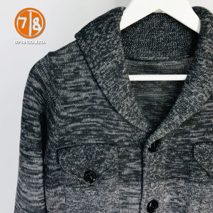 New Design Gray Cardigan Front Open Button Mans Wool Sweater