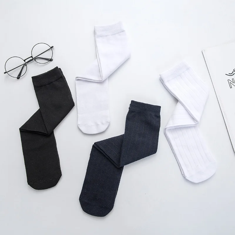 Wholesale Korean Fashion White Color Knee High School Students Socks Cotton Knitted Dance Solid Color Kids Long Socks