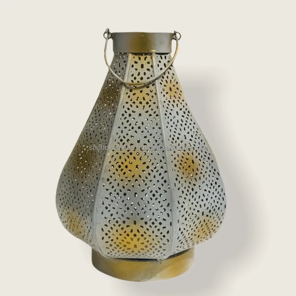 Antique Brass Finish Moroccan Style Metal Lantern For Eid Ramadan Decoration