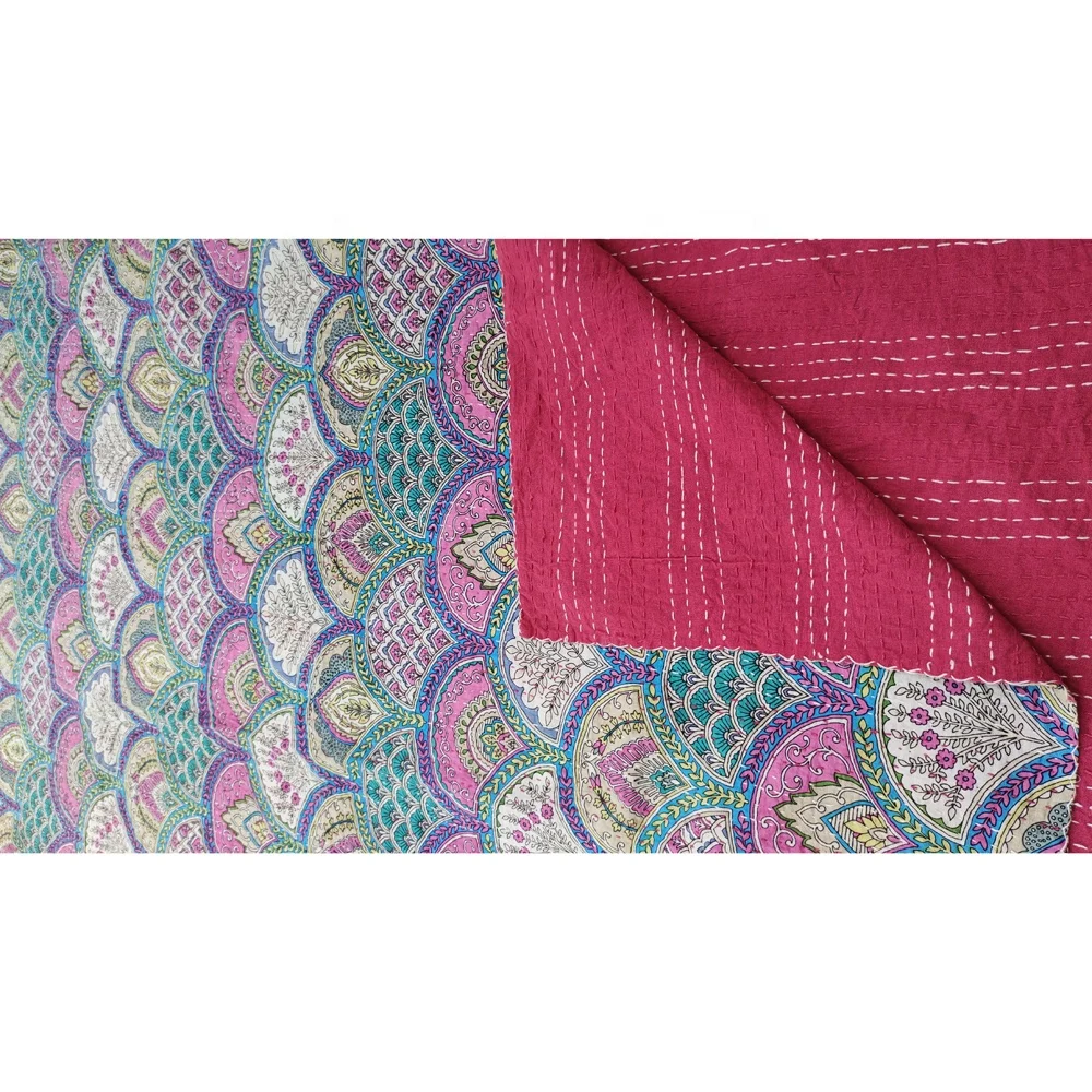 Покрывало ручной работы с блочным принтом Kantha одеяло индийский двусторонний блочный принт хлопчатобумажная ткань ручная работа лоскутный HBPK013