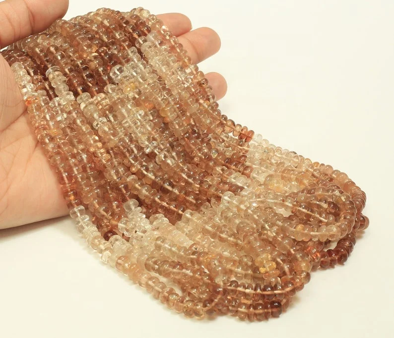 Natural Brawn Topaz Roundel shape Plain loose gemstone polished beads making jewelry wholesale price