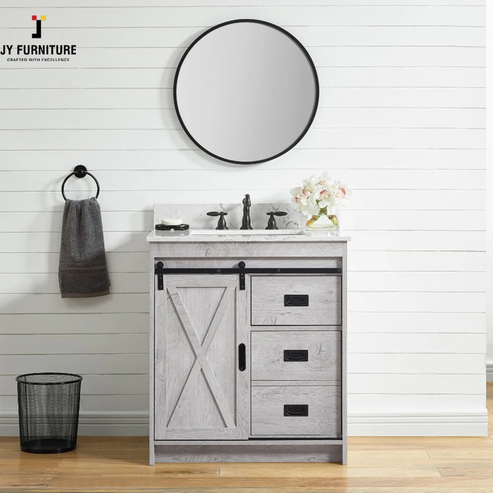 JY Vietnamese Supplier New Modern RTA Plywood Bathroom Vanity European Design Style Solid Wood Cabinet with Mirror Accessory