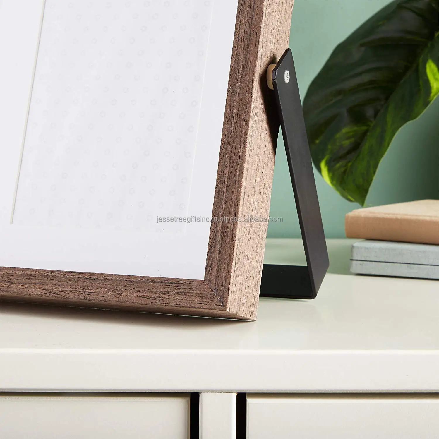 Wooden Desk Photo Frame With Natural Wood Polish Finishing Rectangular Shape Black Metal Handle For Home Decoration