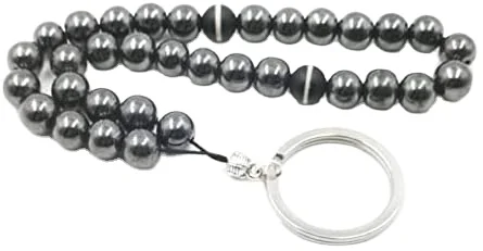 Tasbih Natural Hematite with Agate Stone Key Ring Bracelet Muslim 33 Beads Keychain Accessories