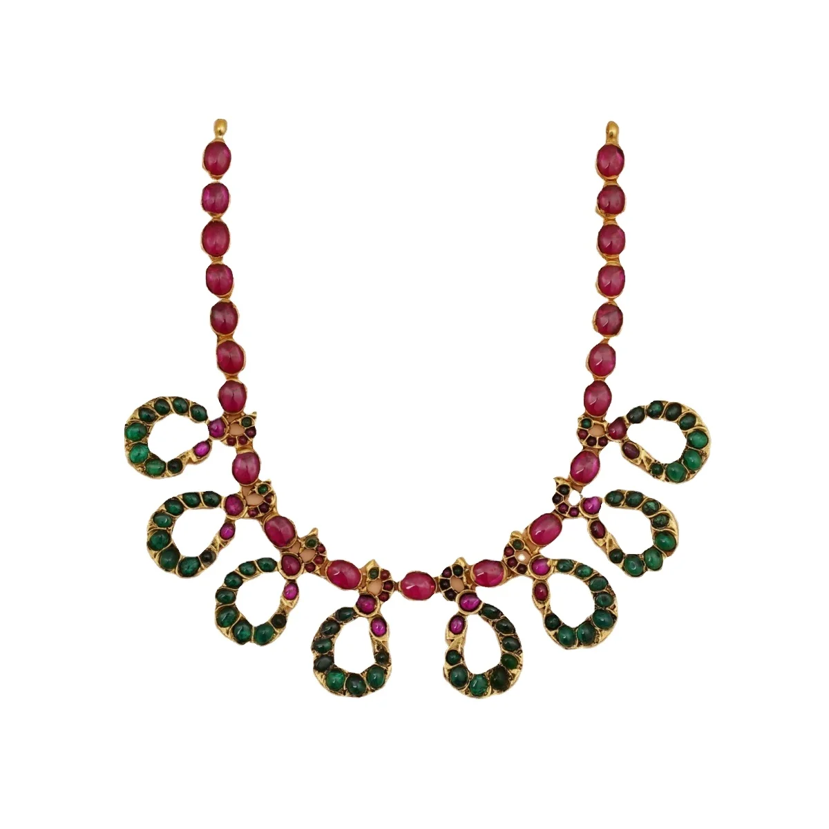 Elegant Gold Plated 925 Sterling Silver Modern Necklace with Ruby and Emerald Stone studded Fine Classic Handcrafted Necklace
