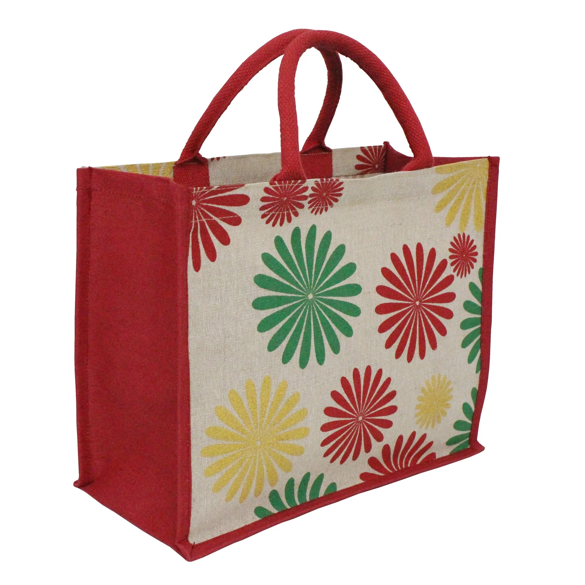 Indian Manufacturer of Multi color Floral Print Soft Padded Rope Handle Shopping Juco Bag For Wedding Gift