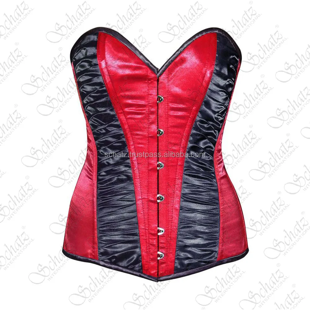 Top Seller 2024 Overbust Steel Boned Two Tone Satin Corset With Gathered Fabric Top Design Fashion Wear Satin Corset Vendors